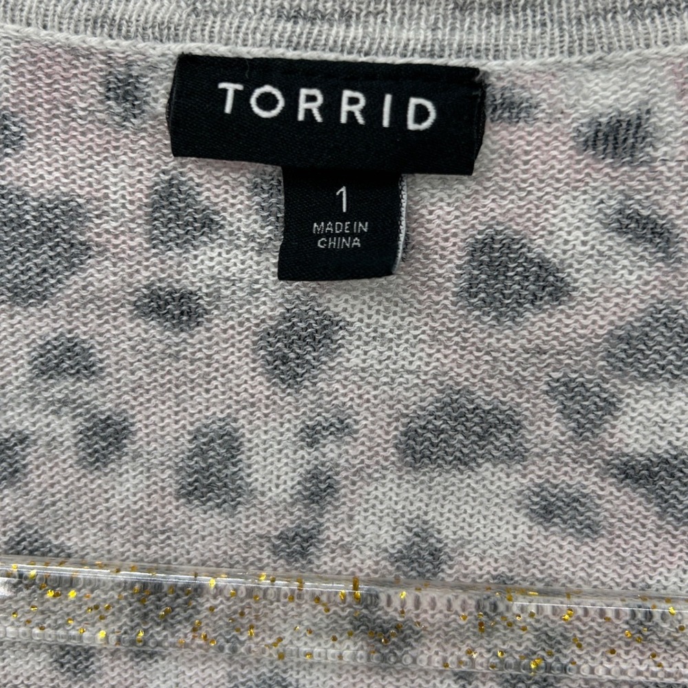 Torrid Womens Pink Grey Leopard Print Open Front Long Cardigan Sweater Size 1 - Picture 4 of 6